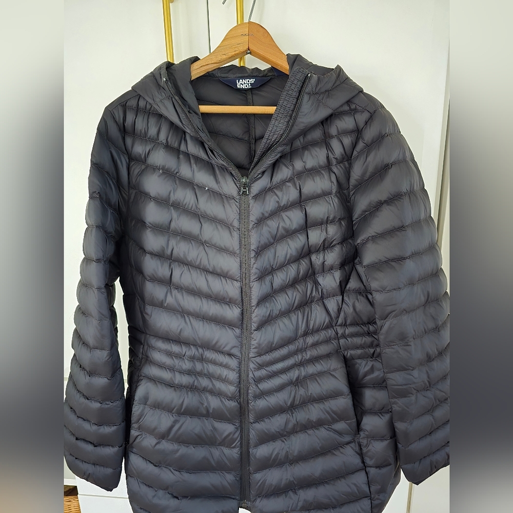 Lands End Wanderweight  Packable  Down Coat Black Size L